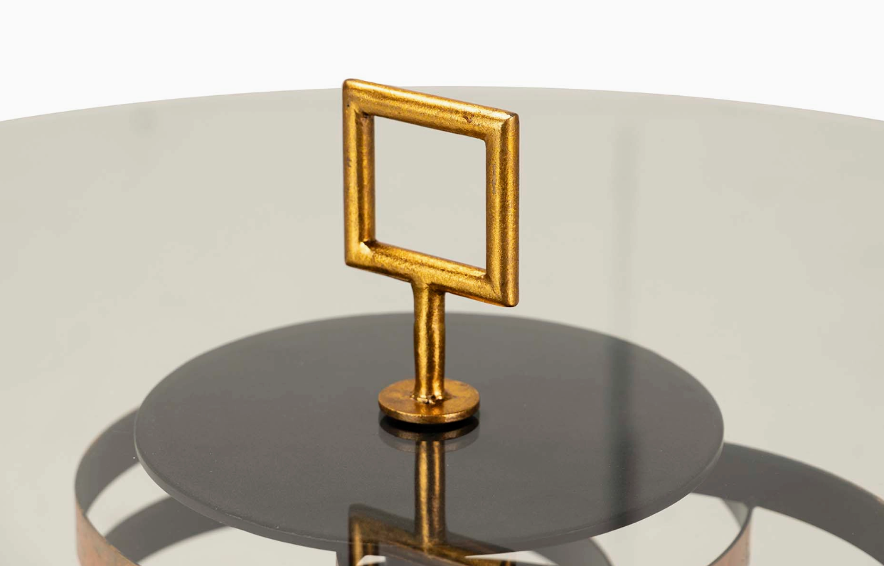 Runt Designsoffbord i Glas Med Guldfärgad Metall