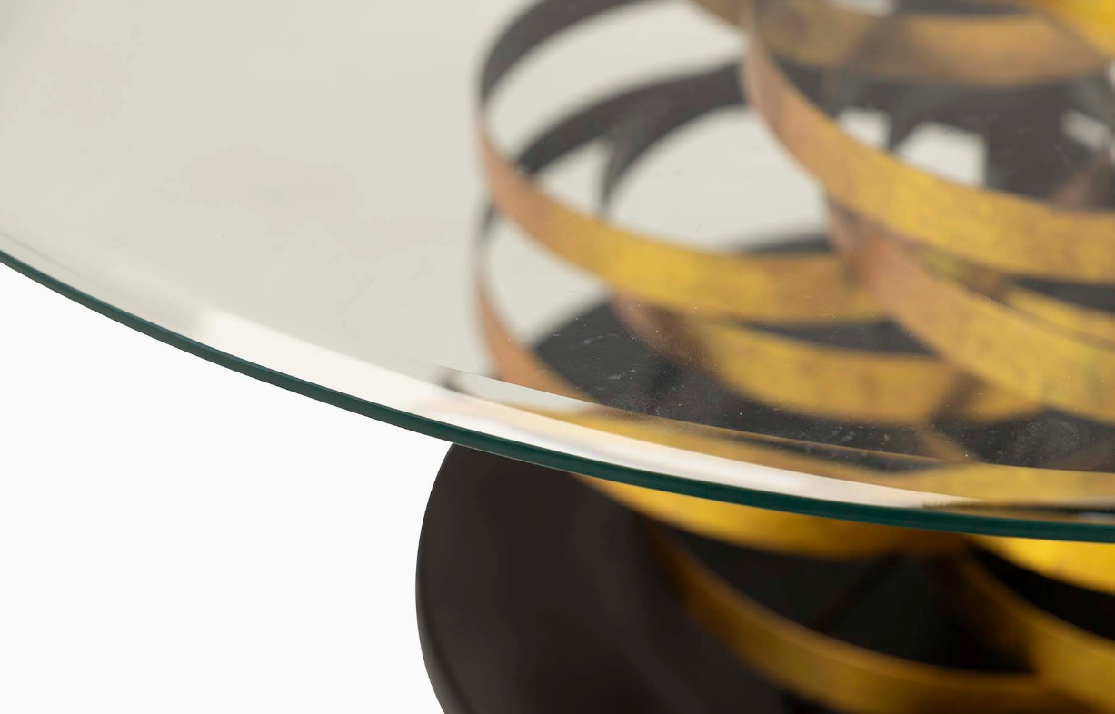 Runt Designsoffbord i Glas Med Guldfärgad Metall