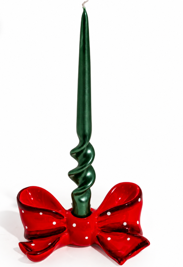 Red Rosette Candlestick in Ceramic