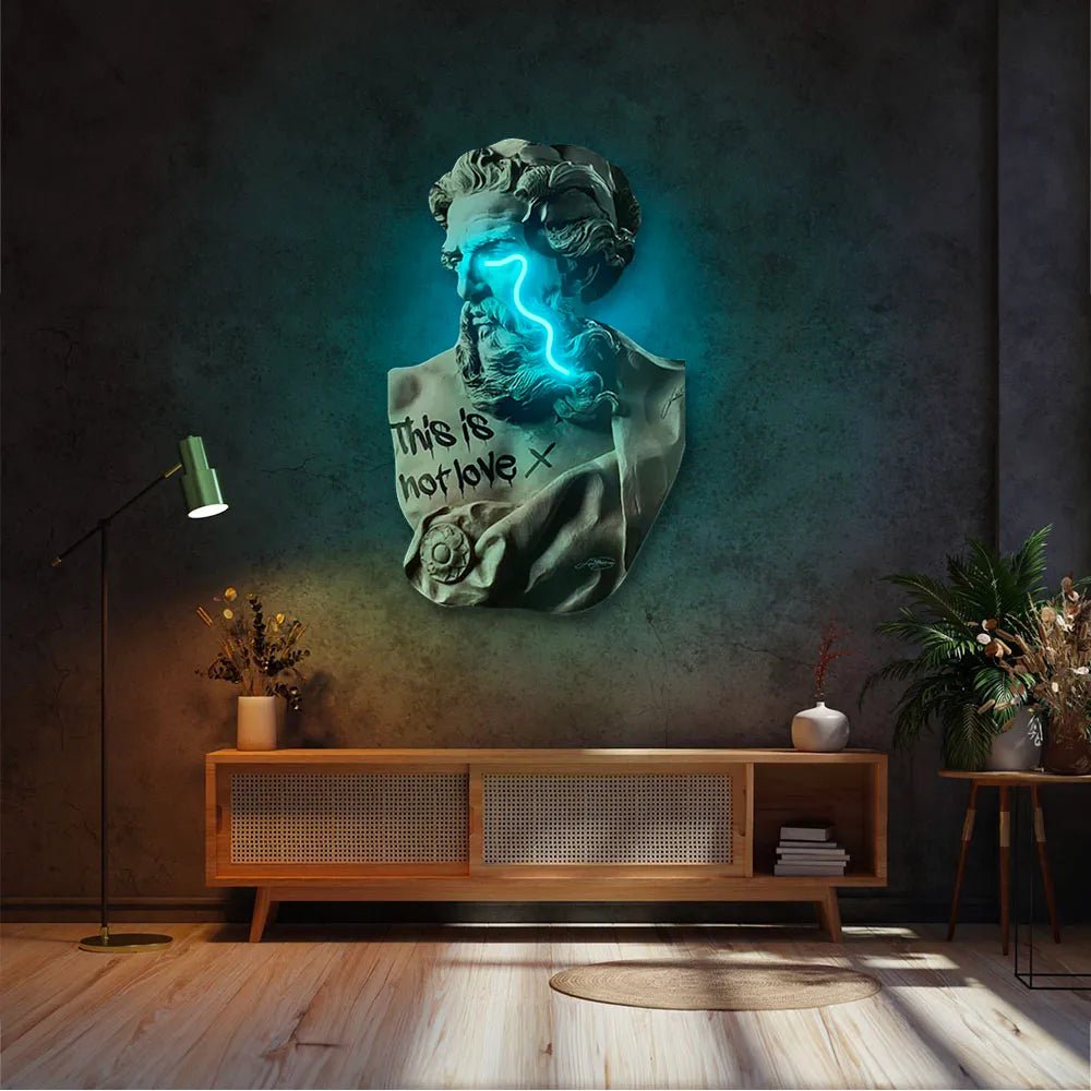 Zeus Crying V1 – LED Väggkonst Med Neonljus I Surrealistisk Design 80 × 120 cm