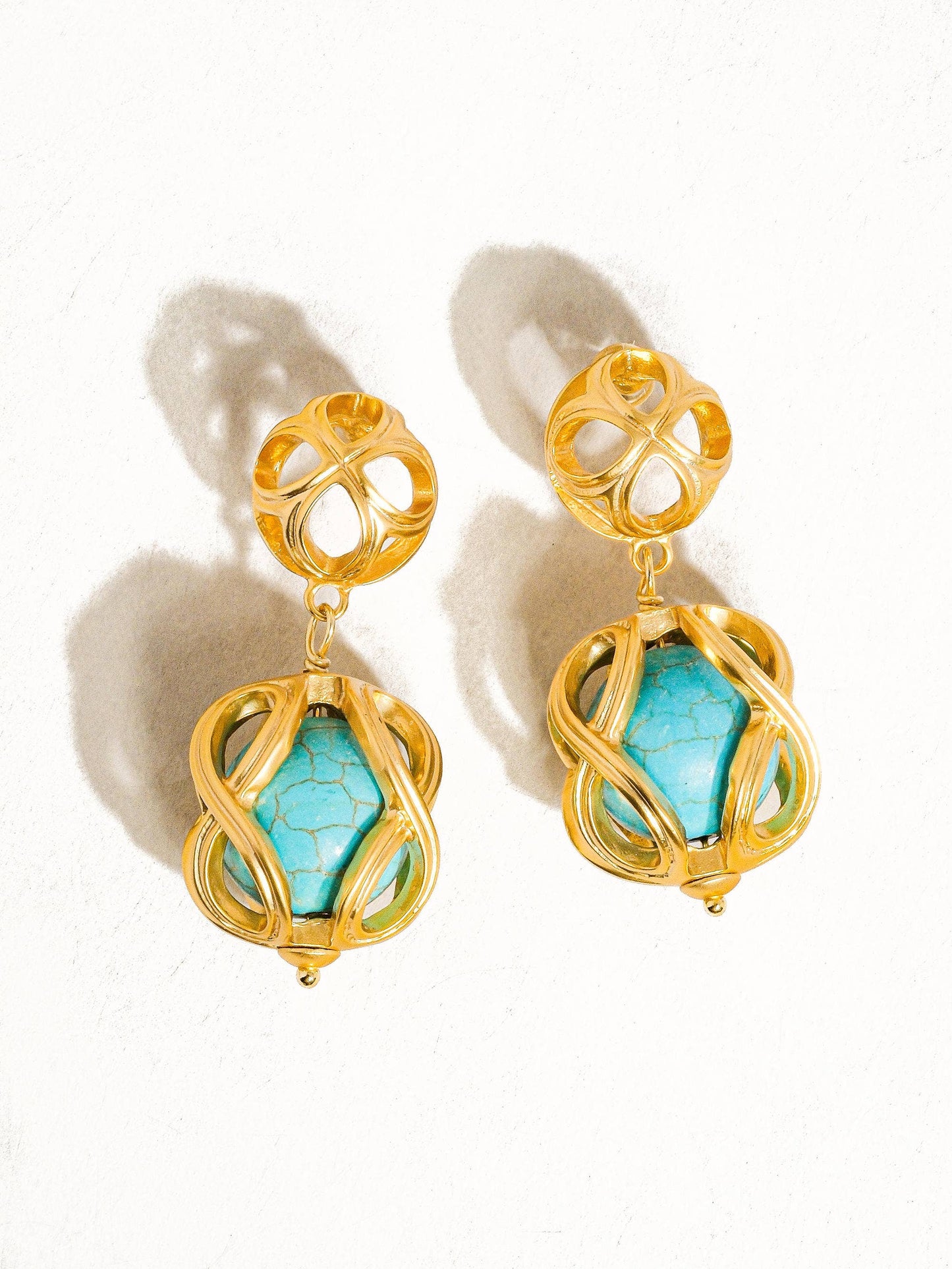 Samantha - 18K Gold Plated Earrings With Set Turquoise Stone