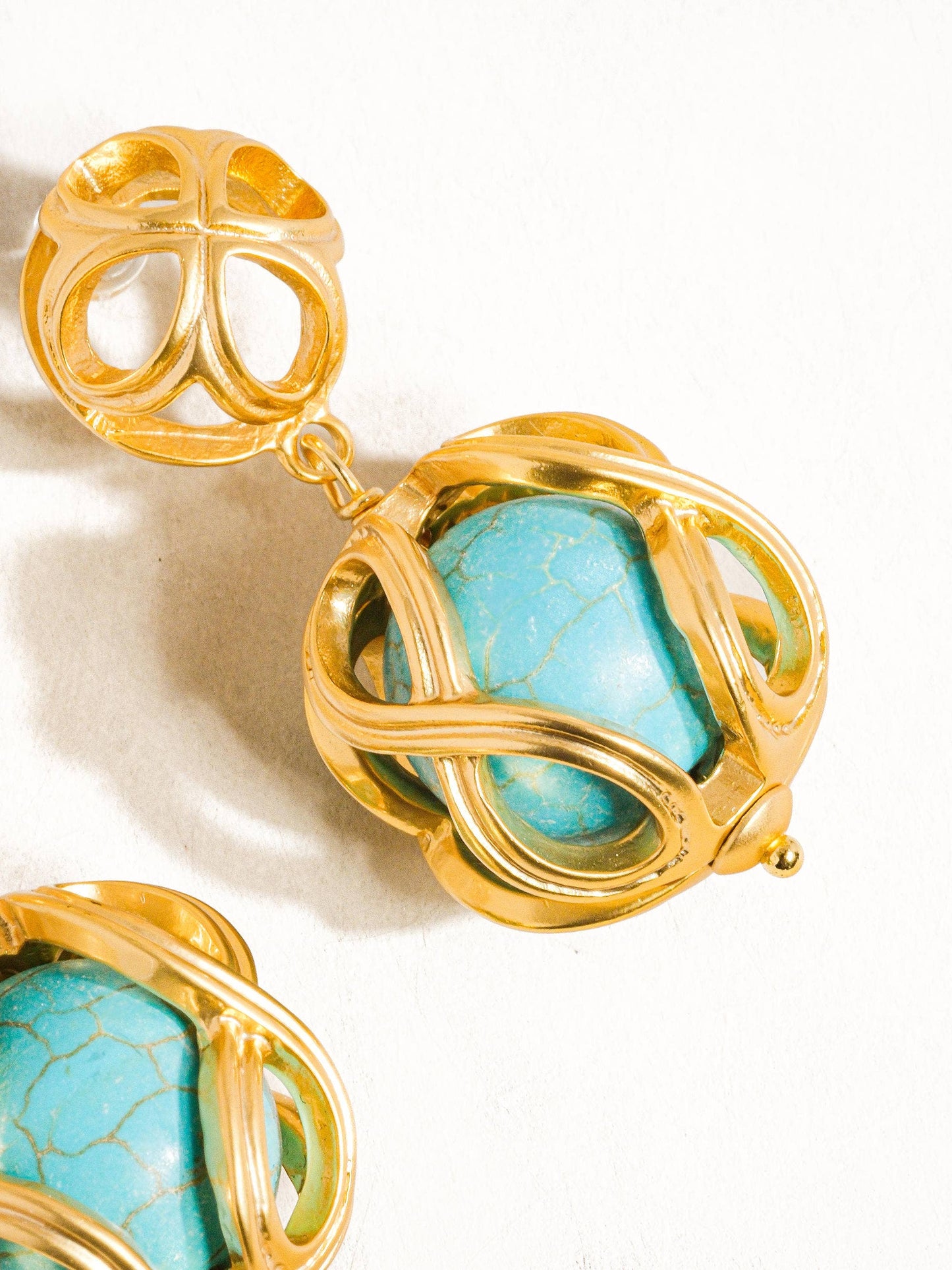 Samantha - 18K Gold Plated Earrings With Set Turquoise Stone