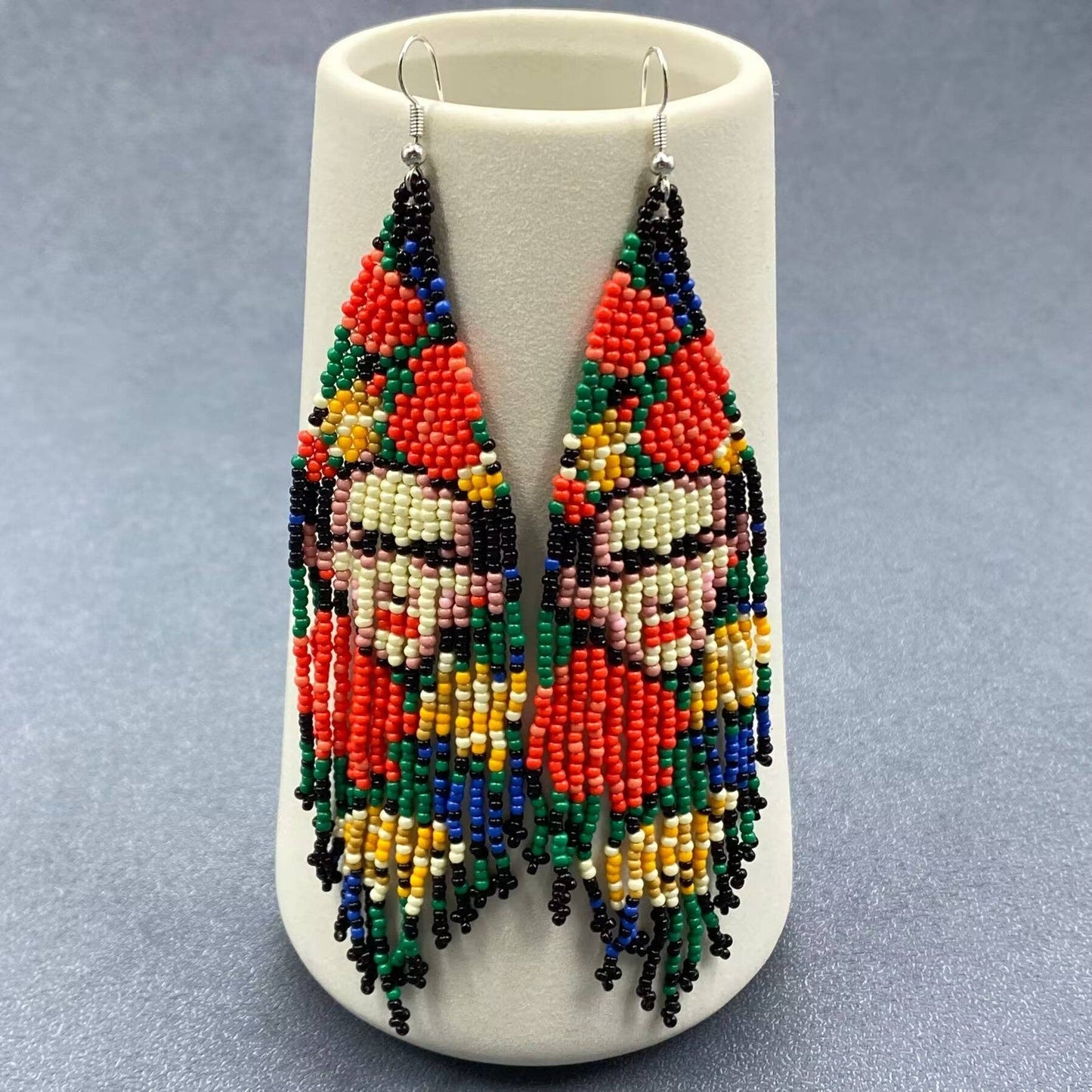 Handgjorda Frida Kahlo-Örhängen i Glaspärlor – Med Fransar & Färgexplosion