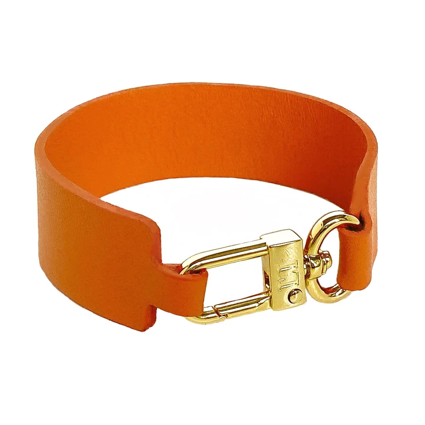 Brett Orange Handgjort Armband i Italienskt Läder Med Guldfärgat Lås