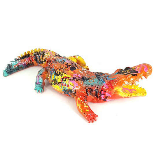 Orange Krokodil (XS) - Handmålad och Numrerad Skulptur med Certifikat