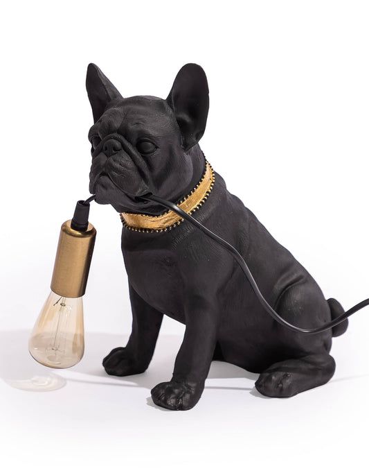 Bordslampa Mops Hund – Svart & Guld Statementlampa